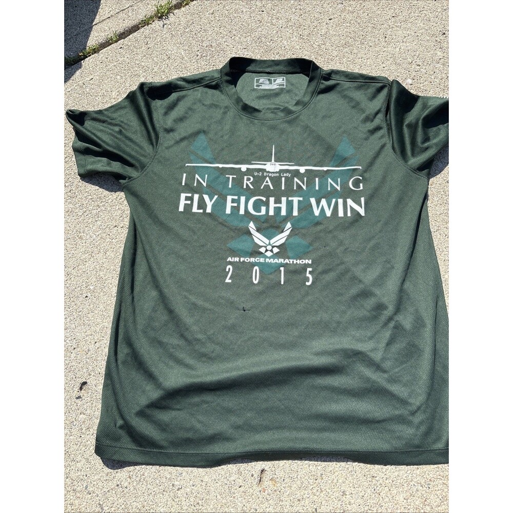 Official 2015 AIR FORCE MARATHON Shirt U-2 Dragon Lady Men Med Green Run Wicking